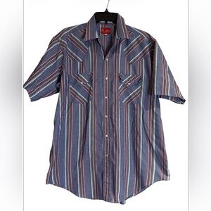 Shirt-sleeve striped western pearl snap shirt from Ely Plains vintage 80s
